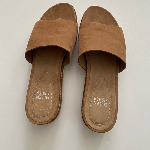 Eileen Fisher women's thong leather platform wedge sandal tan size 6 - Picture 9 of 12